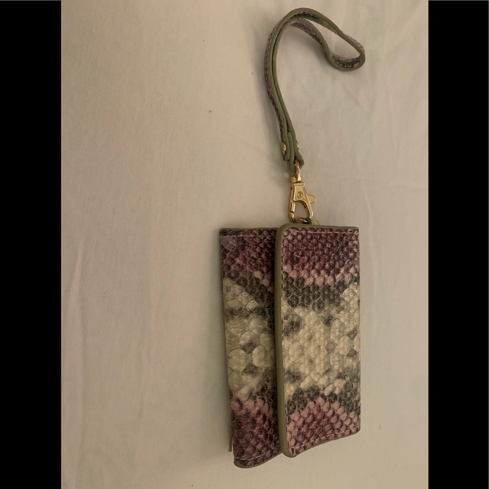 Purple print snake skin wristlet